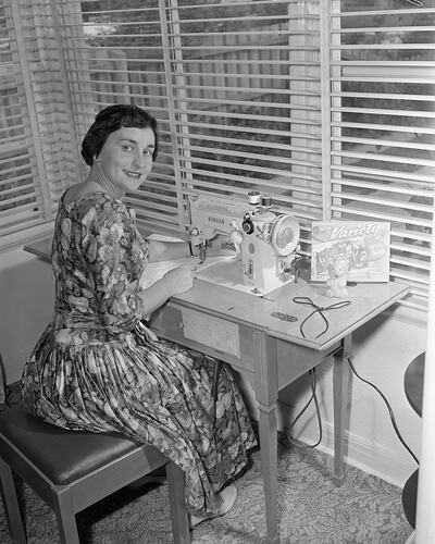 Woman with Sewing Machine, Ashburton, Melbourne, Victoria, 10 Sep 1959