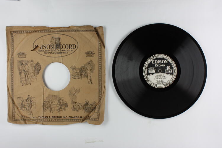 Edison recording disc and paper sleeve.