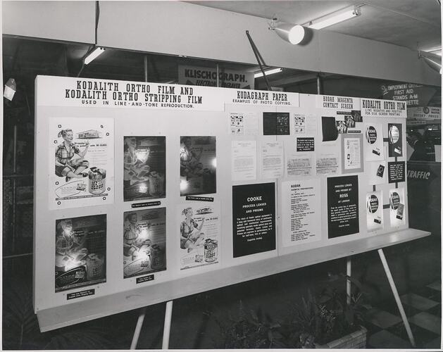 Display panel with posters.