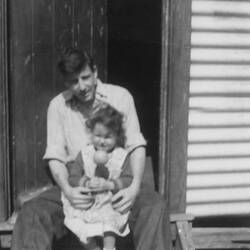 Digital Photograph - James & Shirley Forbes On Steps of Their House, Broadmeadows Migrant Hostel, Melbourne,1961