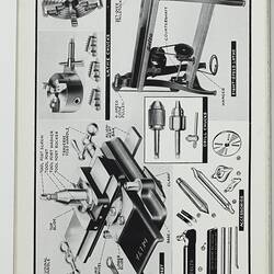 Descriptive text and illustrations of lathe accessories.
