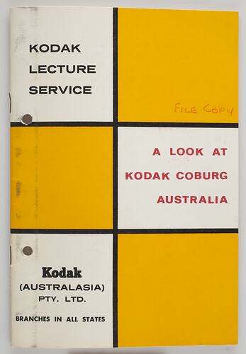 Booklet - Kodak (Australasia) Pty Ltd, 'A Look at Kodak Coburg Australia' Lecture Notes, circa 1960s