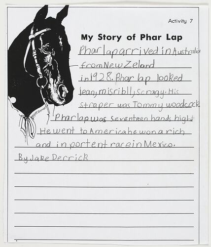 Letter - My Story of Phar Lap, Jake Derrick, 1999