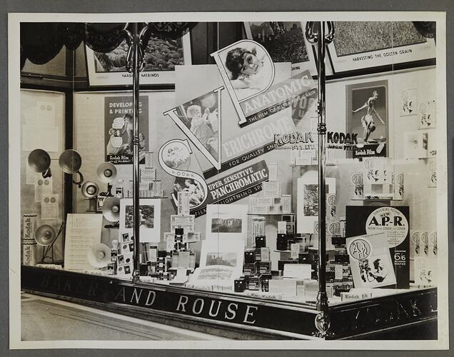 Shopfront display of Kodak cameras, accessories and equipment.