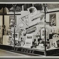 Shopfront display of Kodak cameras, accessories and equipment.