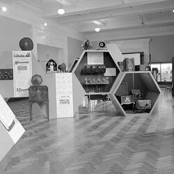 Radio and television displays in McArthur Hall, Science Museum, Melbourne, 1976