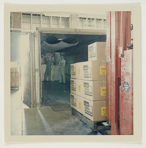 Slide 253, 'Extra Prints of Coburg Lecture', Loading Truck, Kodak Factory, Coburg, circa 1960s