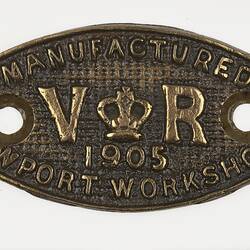 Rollingstock Builders Plate - Victorian Railways, Newport Workshops, 1905