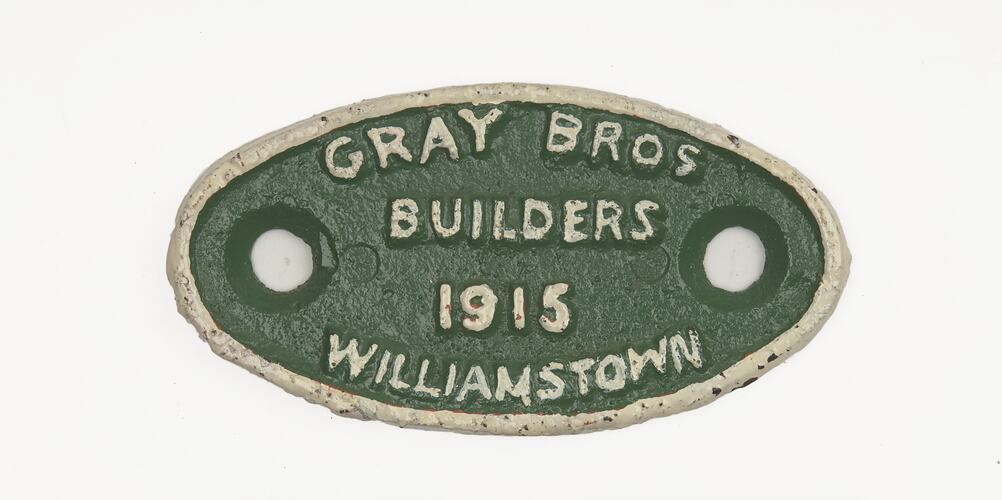 Rolling Stock Plate - Gray Bros., Williamstown, 1915