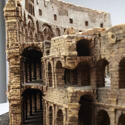 Model of Colosseum made of cork. Detail of external wall.