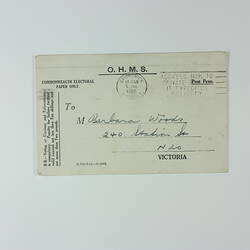 Receipt - Electoral Enrolment, John Woods, Fairfield, 28 Apr 1958