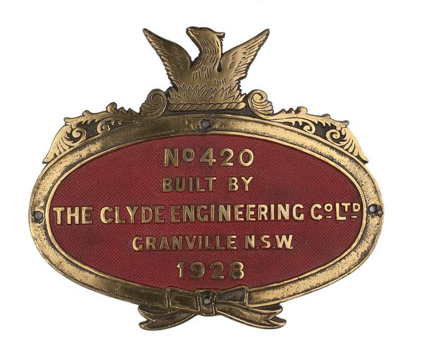 Locomotive Builders Plate - Clyde Engineering Co. Ltd., Granville Works, New South Wales, 1928