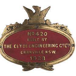 Locomotive Builders Plate - Clyde Engineering Co. Ltd., Granville Works, New South Wales, 1928