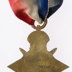 Medal - 1914-1915 Star, Great Britain, Private Leslie Tweedie, 1918 - Reverse