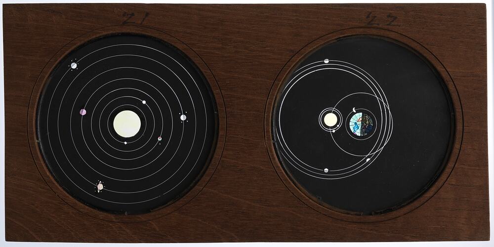 Lantern Slide - Astronomical, Multiple Slide, 'Pythagorean, or Copernican System' and 'Tychonic System', England, circa 1847
