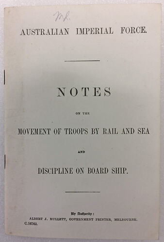 Cover of printed booklet, text only.