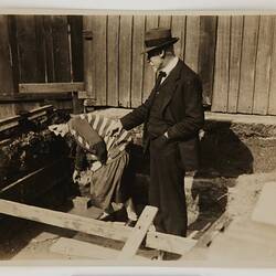 Photograph - Kodak Australasia Pty Ltd, Miss B Kingston & Thomas Baker, Laying First Brick, Building 4, Abbotsford, Victoria, 30 Apr 1928