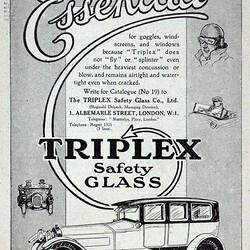 Triplex Safety Glass Advertisement, 1919