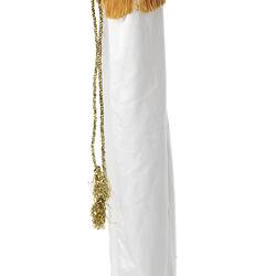 White costume cloak with gold and coloured detailed top section. Profile.