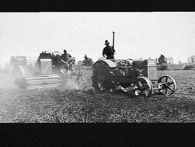 HEADER WORKING IN PEAS ON MR. G. W. OSBOURNE'S FARM'S: DAYLESTON, N.Z., IN A 60 BUSHEL CROP: MARCH 1928