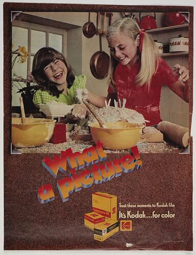 Advertisement with photograph of two girls.
