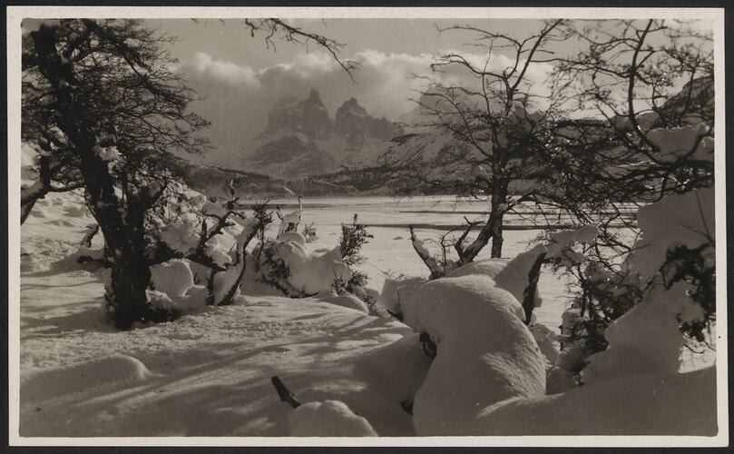 Chilean view under snow, captioned 'Magallanes', taken sometime before 1928