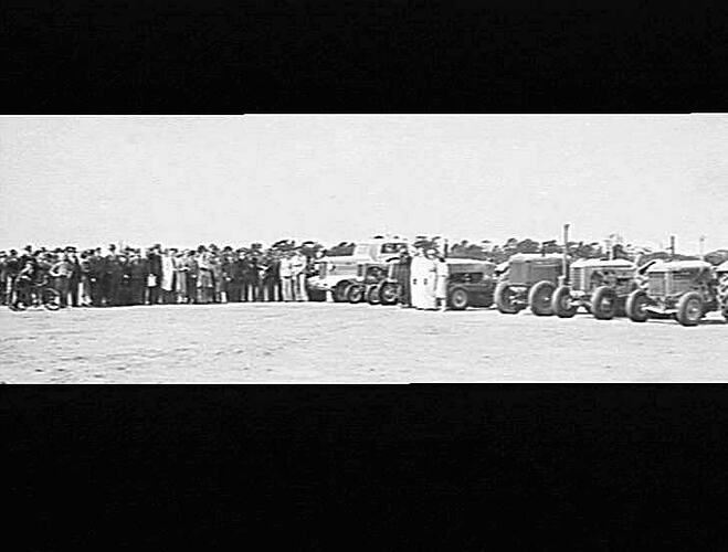TRACTORS LINED UP AT ALBERT PARK FOR L.A.T.L.: APRIL 1940