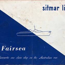 Booklet - Sitmar Line, MV Fairsea, 'The favourite one class ship on the Australian run', Genoa, 1957