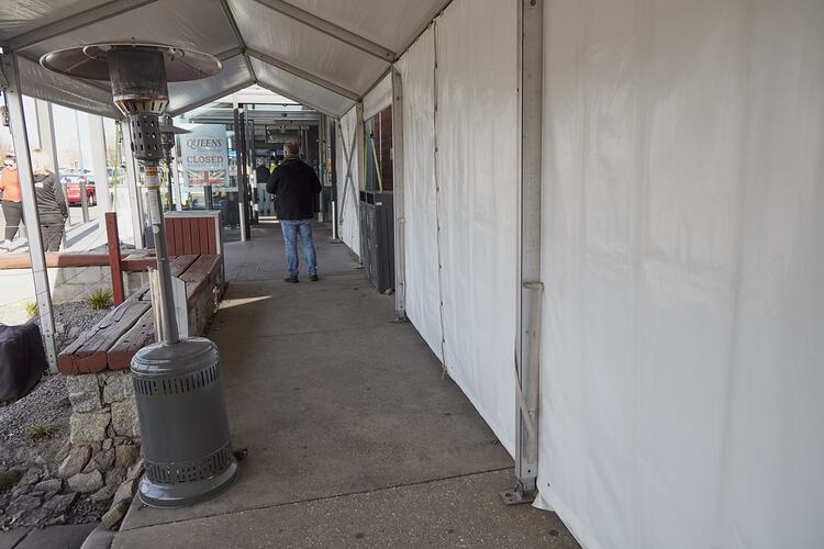 Social Distanced Marquee Entry With Heater, LaManna Supermarket, Essendon Fields, 11 June 2020