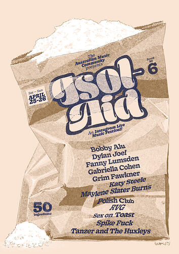 Isol-Aid Online Music Festival, Edition 6, Designed by Sebastian White, 25-26 April 2020