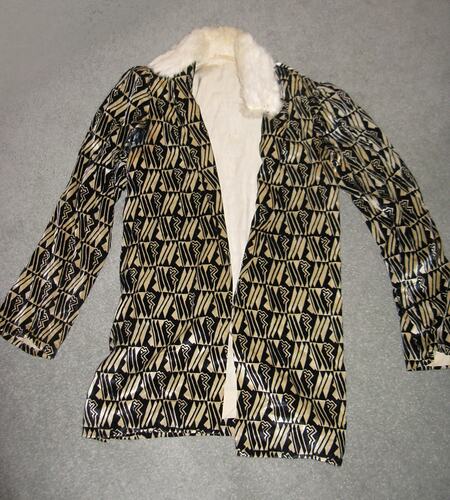 Jacket - Female, Black & Cream Velvet, Geometric Pattern, Antigoni Kyriazopoulos, Melbourne, circa 1920s
