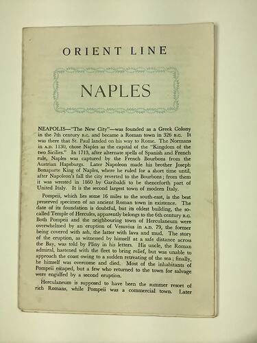 HT 54799, Booklet - Orient Line, Naples, 1967 (MIGRATION), Document, Registered