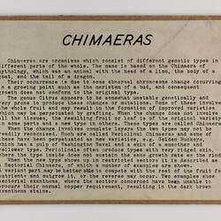 Exhibition Label - Citrus Chimaeras, Museum of Applied Science, Melbourne circa 1950