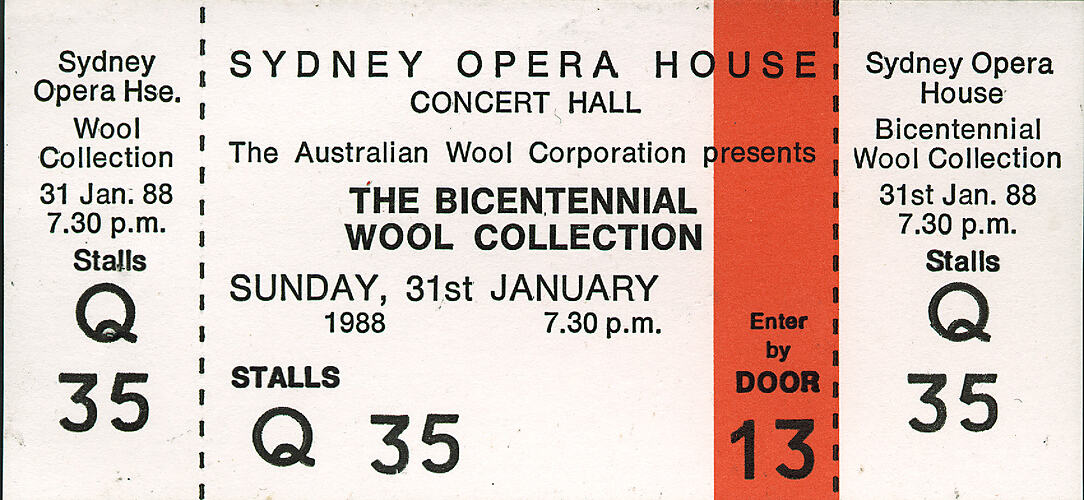 Ticket Bicentennial Wool Collection Australian Wool Corporation 1988