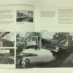 Open booklet. Black and white image of a coal dredge.