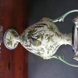 Amphora - Earthenware, Parrot & Wisteria, Ginori, Italy, circa 1880