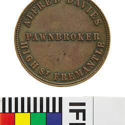 Token - 1 Penny, Alfred Davies, Pawnbroker, Fremantle, Western Australia, Australia, 1865