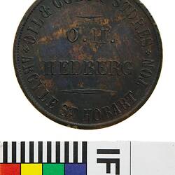 Mule Token - 1 Penny, O.H. Hedberg, Oil & Colour Stores, Hobart, Tasmania, Australia, circa 1860
