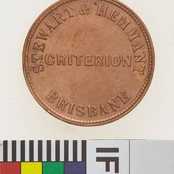 Token - 1 Penny, Stewart & Hemmant, Drapers, Brisbane & Rockhampton, Queensland, Australia, circa 1863