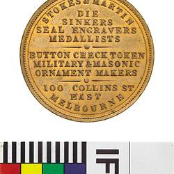 Specimen Token - 1 Penny, Maori Head, Stokes & Martin, Melbourne, Victoria, Australia, circa 1872