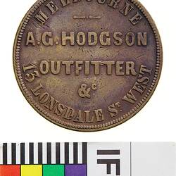 Token - 1 Penny, A.G. Hodgson, Outfitter & Tailor, Melbourne, Victoria, Australia, 1860