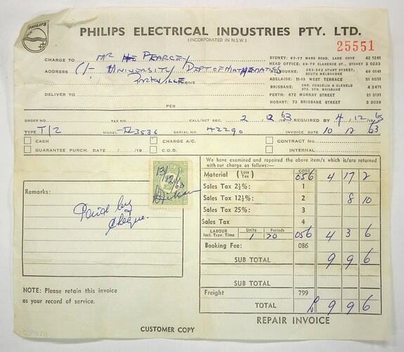Invoice - Trevor Pearcey