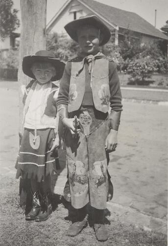 Digital Photograph - Boy & Girl in Cowboy Costumes, Deepdene, 1950-1959