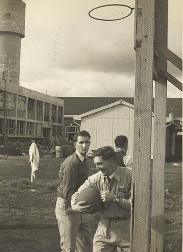 Digital Photograph - Monsanto Chemicals Basketball Team, Lunch Time Practice, Footscray West, 1956