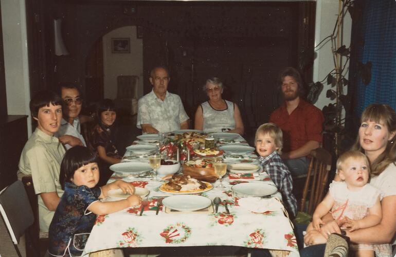 Digital Photograph - Extended Family Christmas Dinner, Dining Room, Dandenong North, 1983