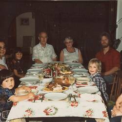 Digital Photograph - Extended Family Christmas Dinner, Dining Room, Dandenong North, 1983