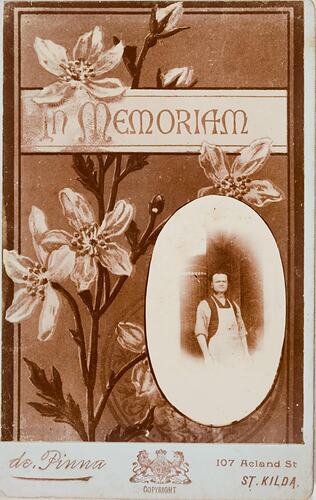 Digital Photograph - Memorial Card, Showing Portrait, Flowers & Text, 'In Memoriam', St Kilda, 1900