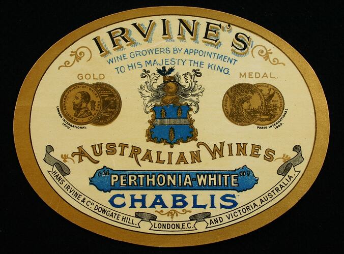 Wine Label - Great Western Winery, Chablis, 'Perthonia-White', 1908-1918