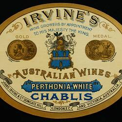 Wine Label - Great Western Winery, Chablis, 'Perthonia-White', 1908-1918