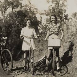 Three Girls Riding their Bikes to Ferntree Gully, 1940